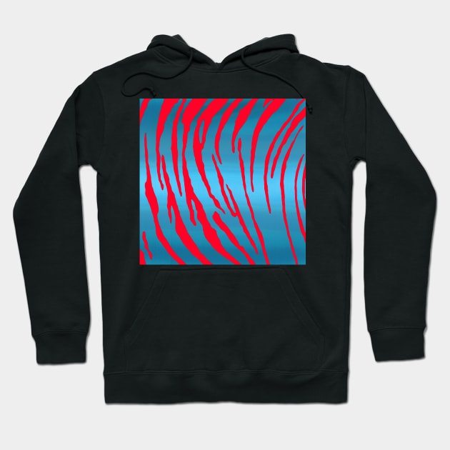 Metallic Tiger Stripes Blue Red Hoodie by BlakCircleGirl